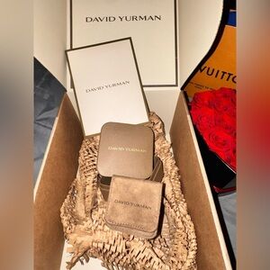 David Yurman Gold and Cream Gift Box, Jewelry Box, and Pouch.